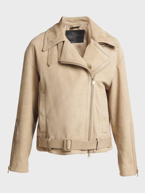 Nubuck Belted Suede Moto Jacket