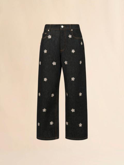 BLACK DENIM JEANS WITH DAISY APPLIQUÉS