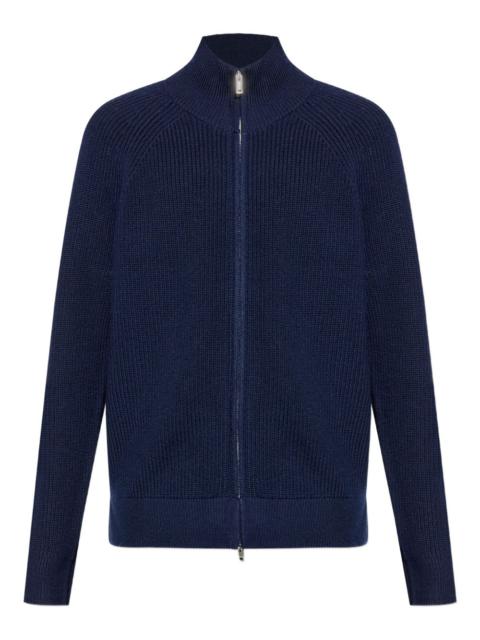 ribbed zip-up cardigan