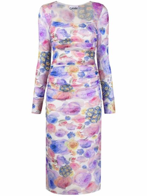 floral-print ruched dress