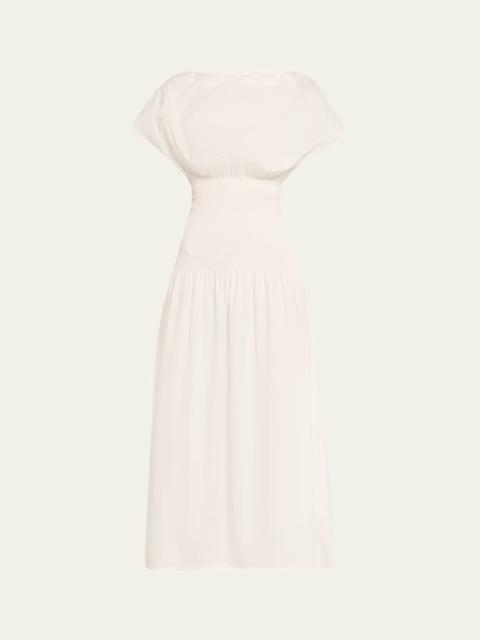 Ava Short-Sleeve Smocked Midi Dress