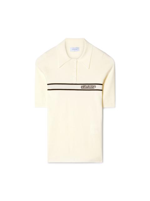 Cream Striped Knit Polo Shirt