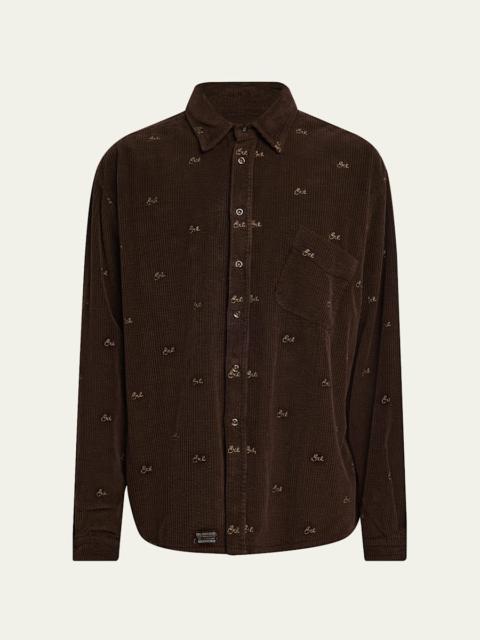 Men's Corduroy Allover Logo Button-Down Shirt