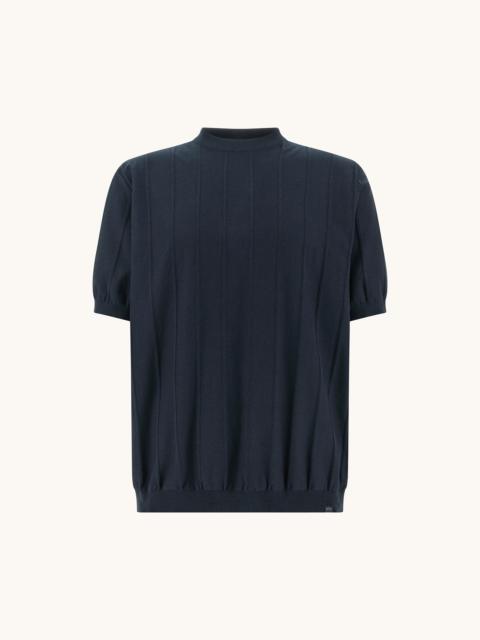 CREW‑NECK SWEATER IN PIUMA COTTON WITH LINEN DETAILS