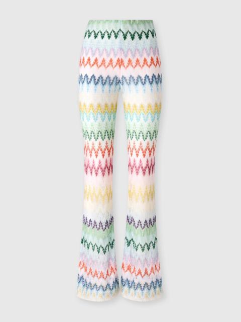 Flare trousers in viscose-blend lamé with zig zag motif