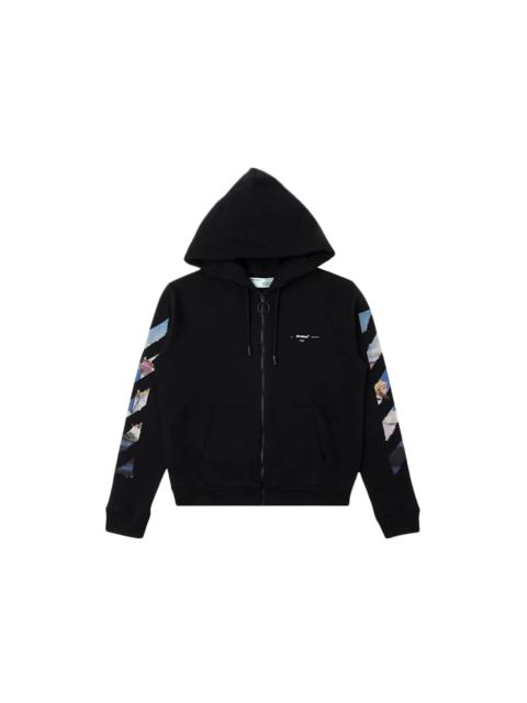 OFF-WHITE Diag Print Zip Up Hoodie Black/Multicolor