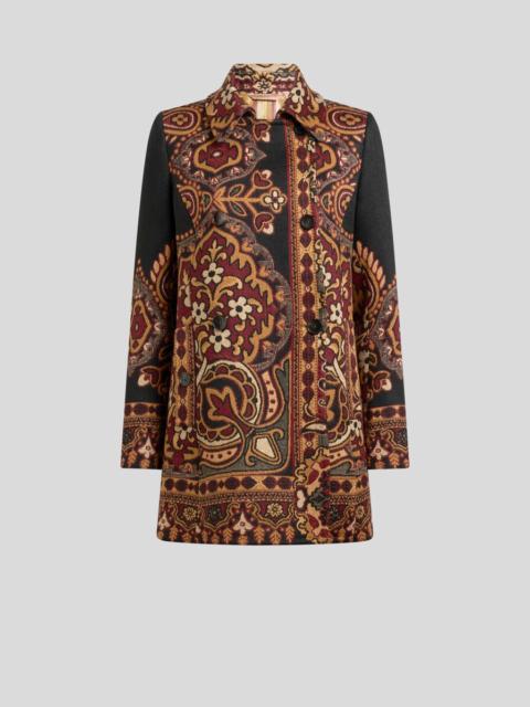 DOUBLE-BREASTED WOOL-BLEND JACQUARD COAT WITH FLORAL MOTIF
