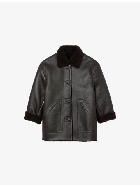 Patch-Pocket Boxy-Fit Shearling Coat