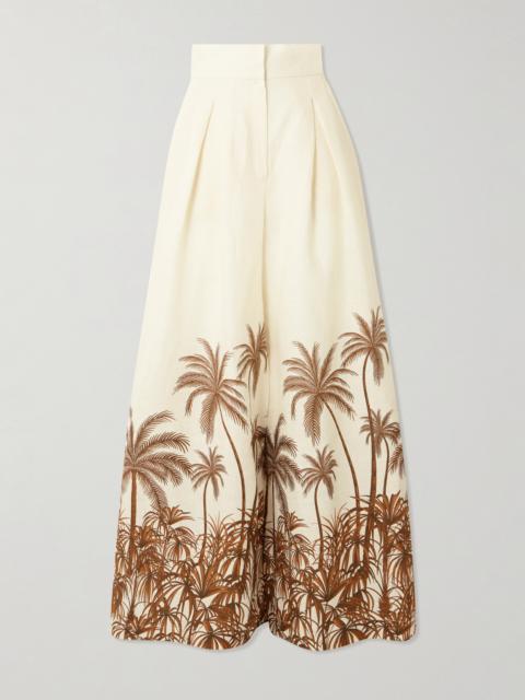 Desperte Pleated Printed Linen Wide-leg Pants