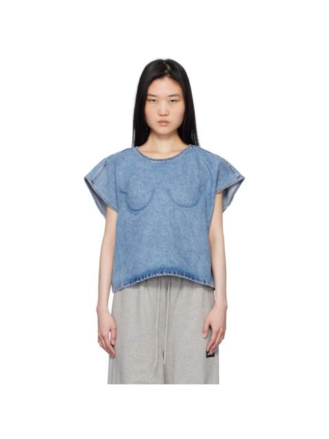 Blue Bra Point Sleeveless Denim Top