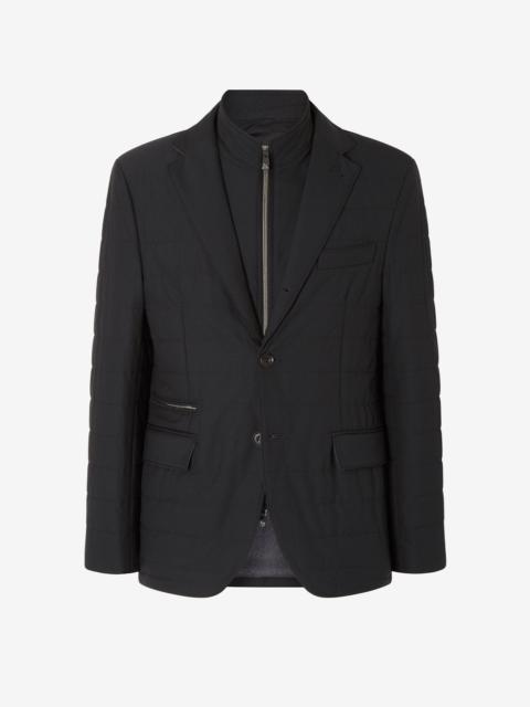 Black stretch technical wool jacket with detachable vest
