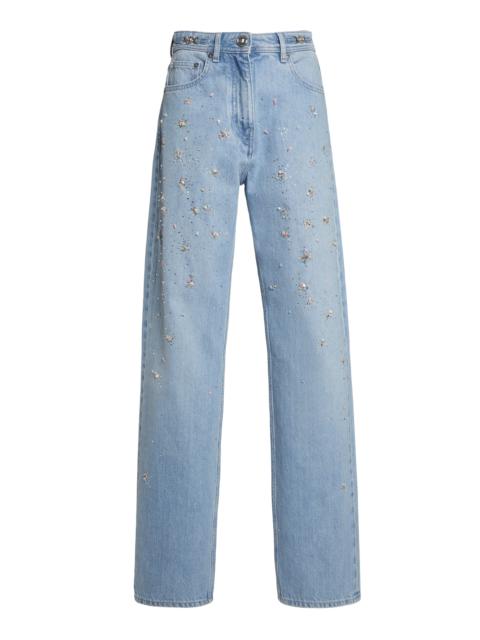 Embellished Rigid High-Rise Straight-Leg Jeans blue