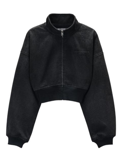 stand-collar zip-up bomber jacket