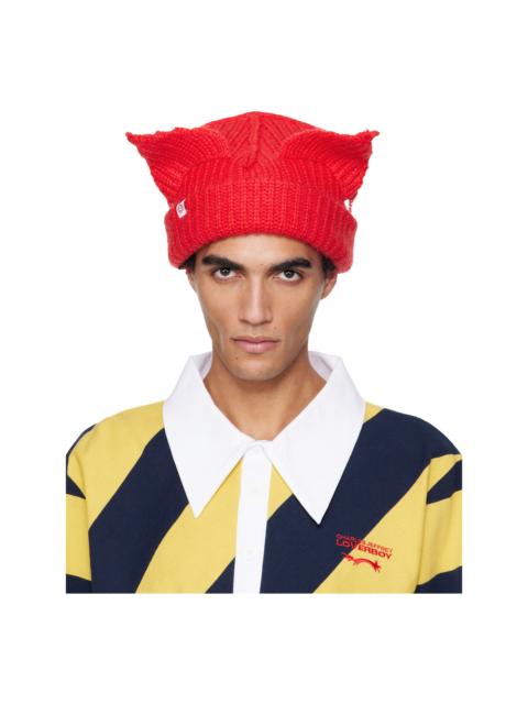 Red Mohair Chunky Ears Beanie