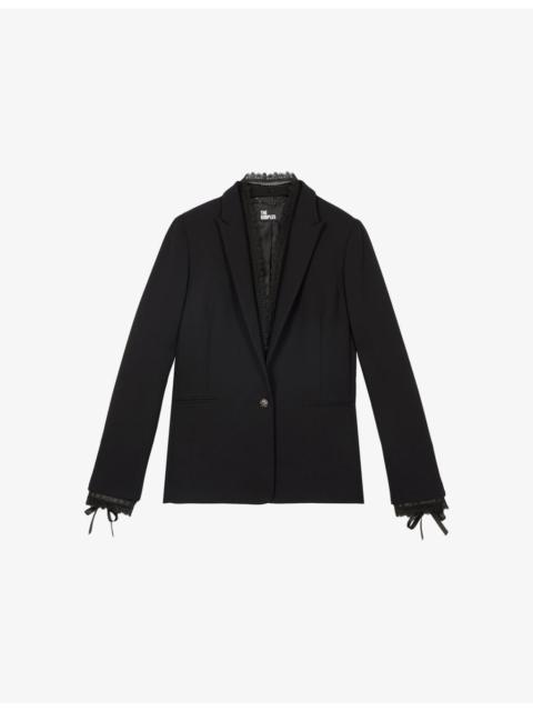 Single-Breasted Lace-Trim Woven Blazer