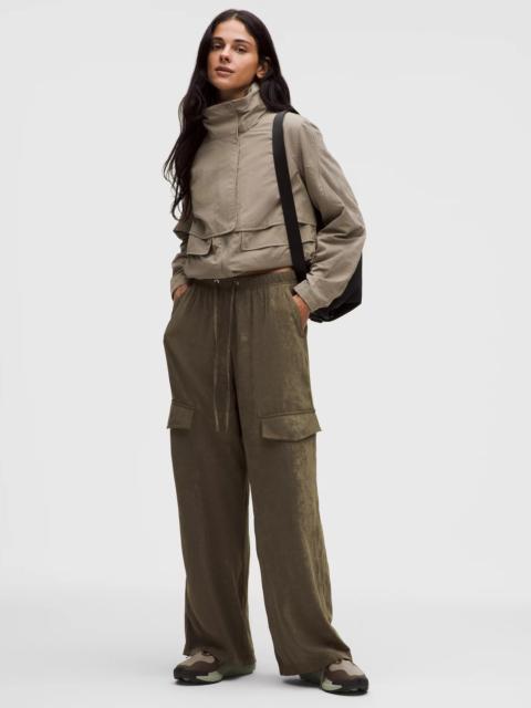 Matte Satin Relaxed-Fit Mid-Rise Cargo Pant