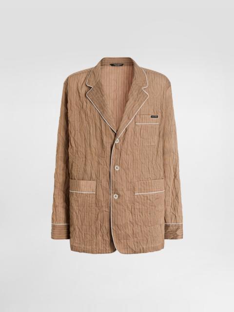 Crinkled striped fabric shirt-style vanity robe