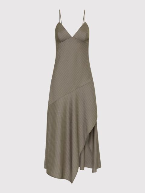 Asymmetric Slip Dress - Khaki Pinstripe