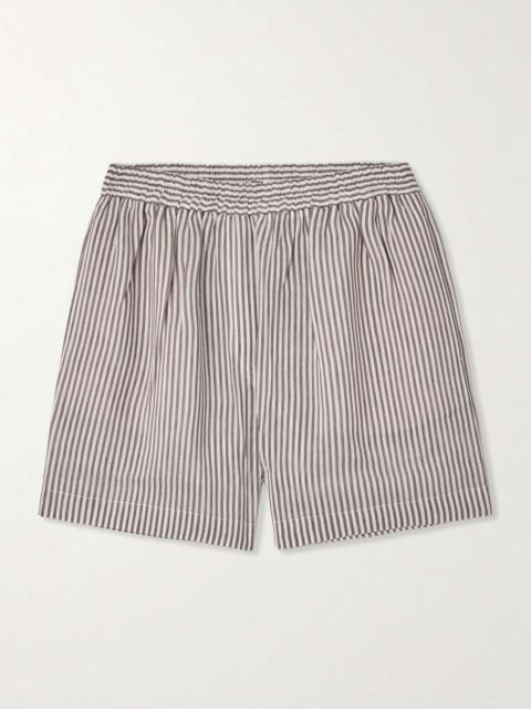 Striped linen and silk-blend shorts Brown