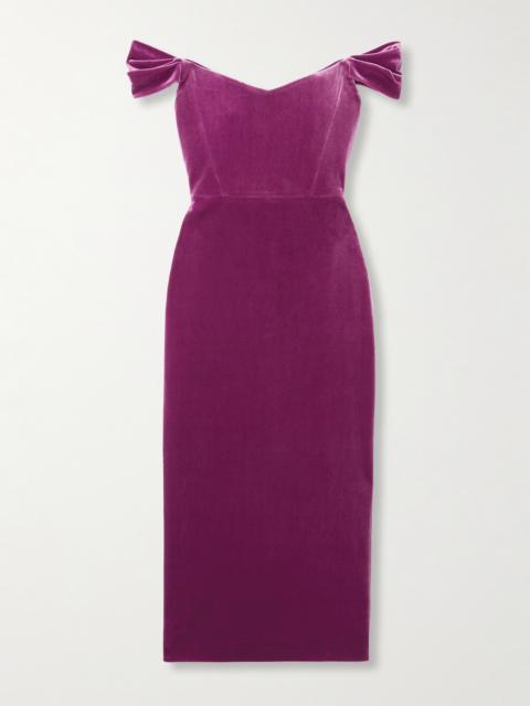 Off-the-shoulder Stretch-velvet Midi Dress