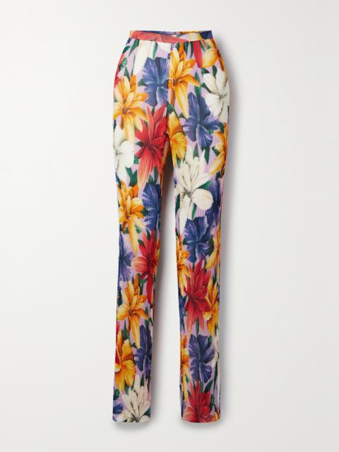 Floral-print Plissé-chiffon Straight-leg Pants
