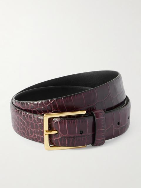 Croc-effect Leather Belt