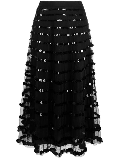 sequin-embellished tulle midi skirt
