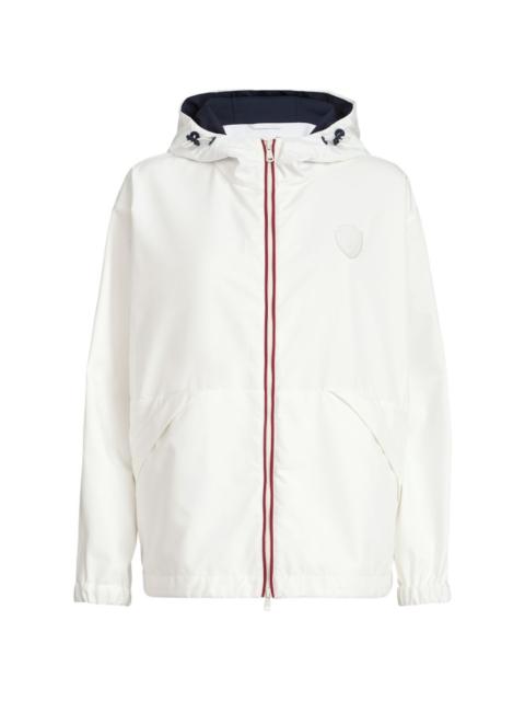 nylon hooded outerwear jacket with logo