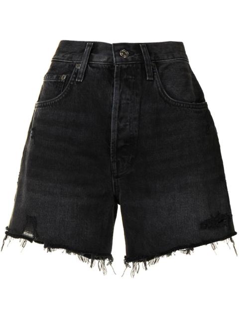 distressed-effect whiskering denim shorts