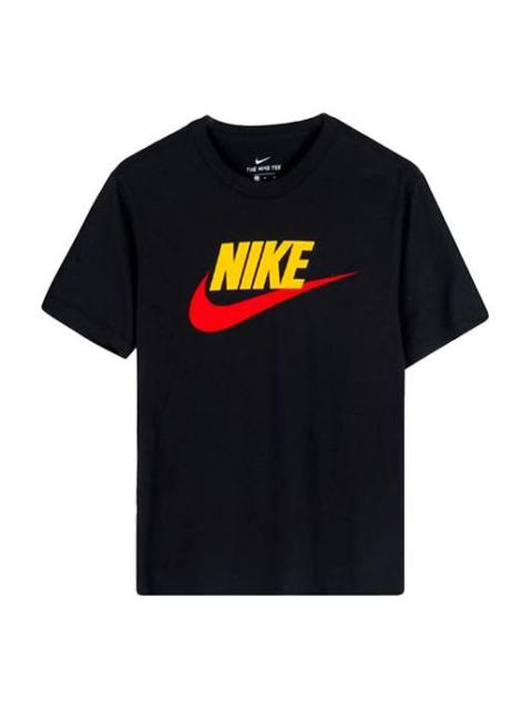 Nike Sportswear Classic Logo Red Printing Round Neck Short Sleeve Black AR5005-013