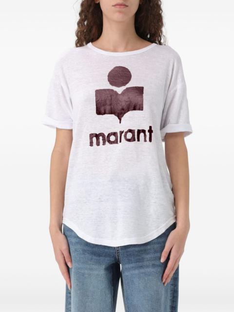 logo-print linen T-shirt