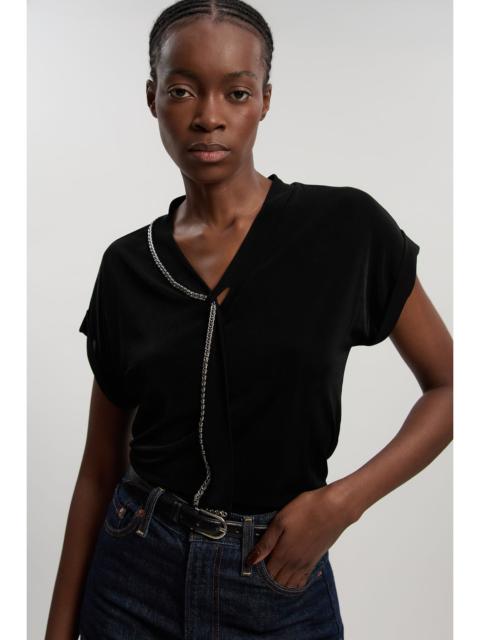 Jersey Crepe V Neck Trim Detail T - Shirt