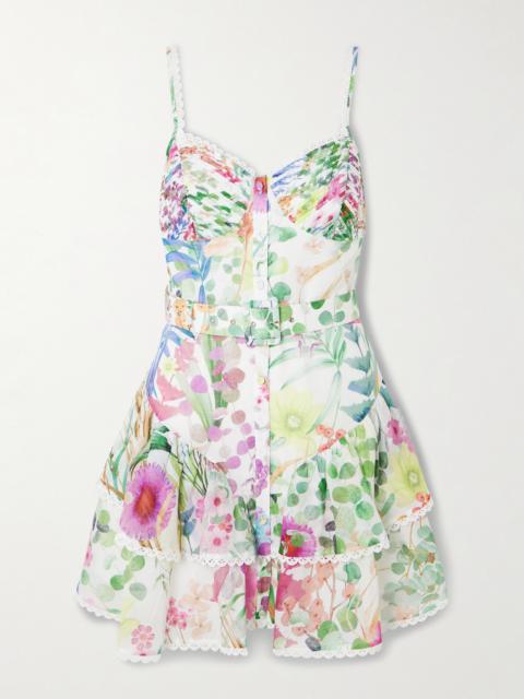 Nayade Belted Pleated Floral-print Cotton-blend Voile Mini Dress