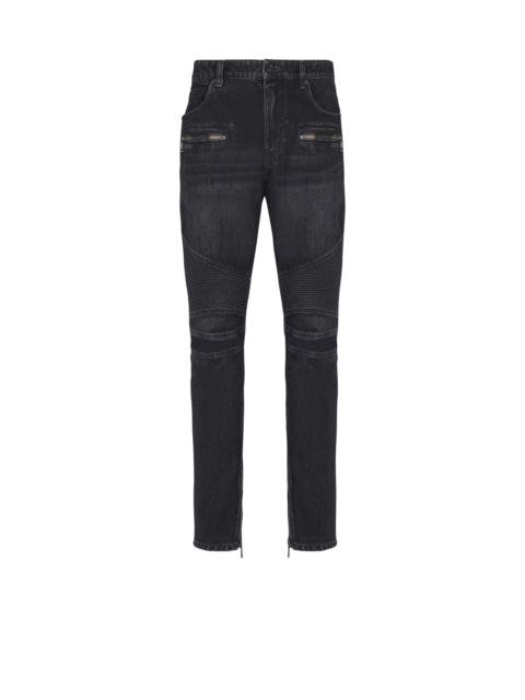 Biker jeans in black vintage denim