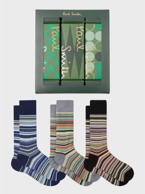 'Signature Stripe' Socks Three Pack Cracker Set