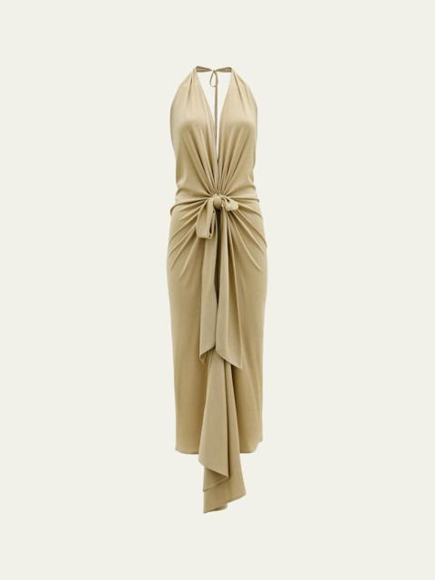 Adara Plunging Halter Knotted Maxi Dress