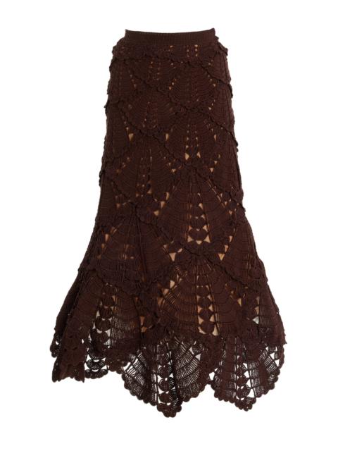 Shell Crochet Flared Knit Skirt brown