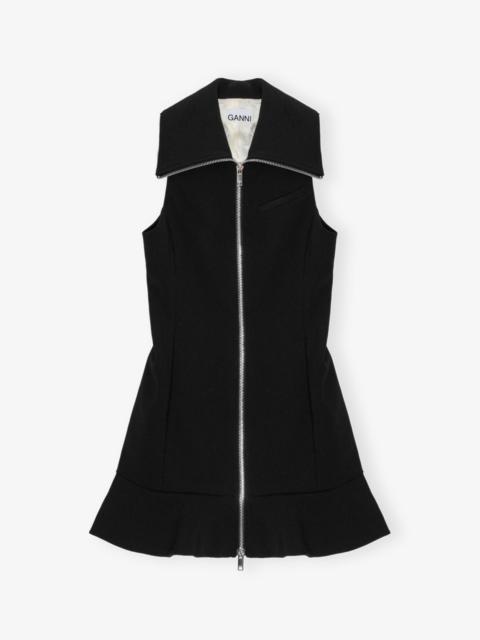 BLACK BONDED CREPE MINI DRESS