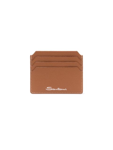 Light brown tumbled leather credit card holder