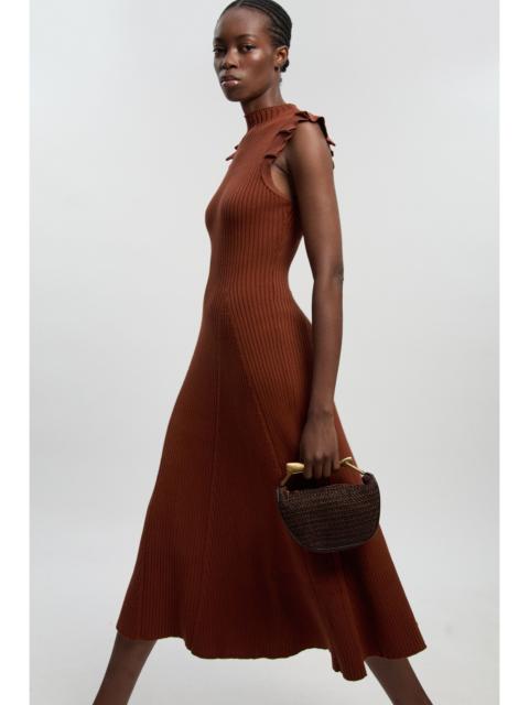 Petite Pointelle Frill Sleeve Knit Midi Dress