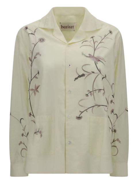 floral-bird embroidered shirt