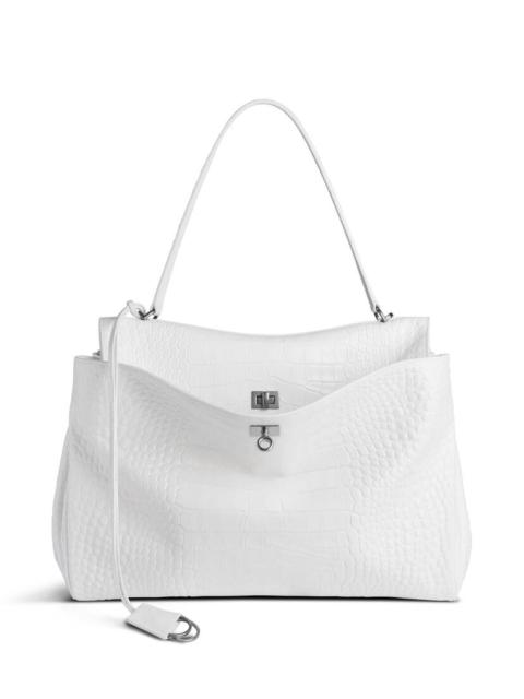 Women's Rodeo Large Handbag Crocodile Embossed  in White