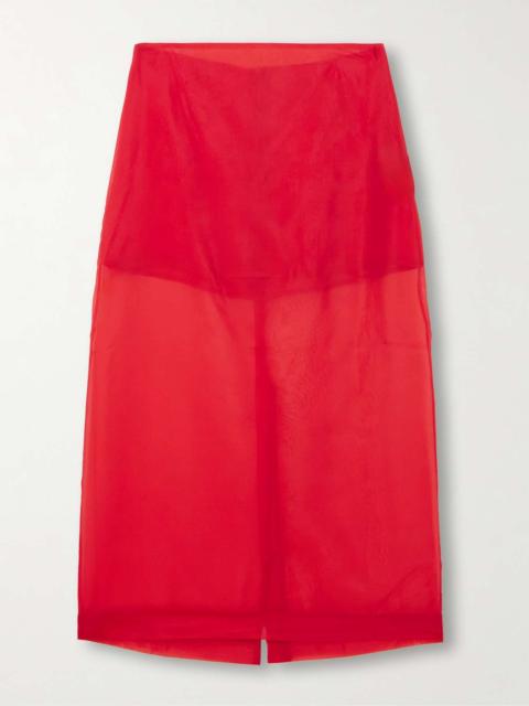 Peri silk-blend organza midi skirt Red