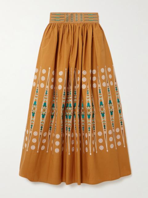 Ombretta Embroidered Gathered Cotton Maxi Skirt