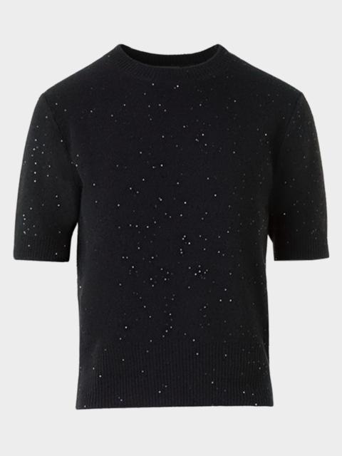 Wool-Cashmere Paillette Knit Short-Sleeve Sweater
