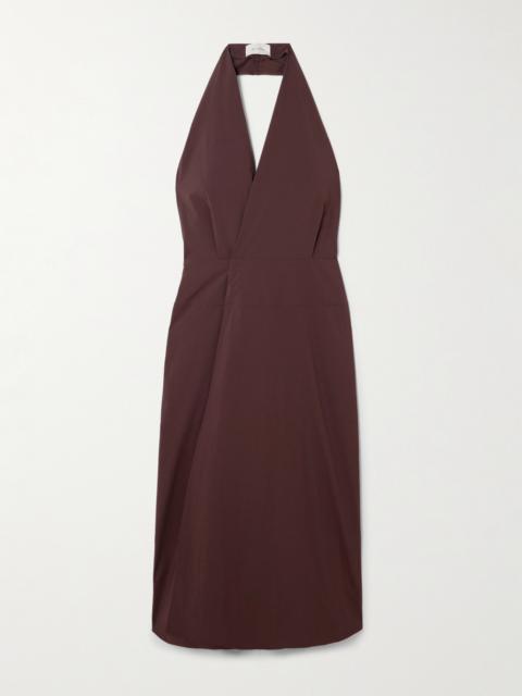 Cotton-blend Poplin Halterneck Wrap Dress