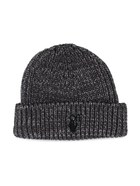 OFF-WHITE Hand Embroidered Ribbed Beanie Grey/Black