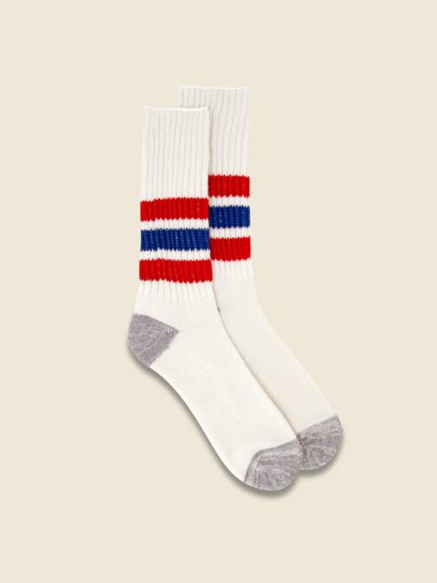 Coarse Ribbed Old School Sock - Chili Red/Blue