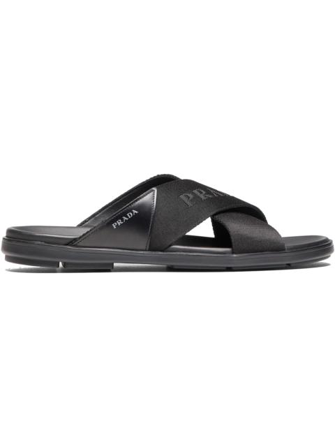 Prada Nylon Tape Crisscross Slides Black Leather (Men's)