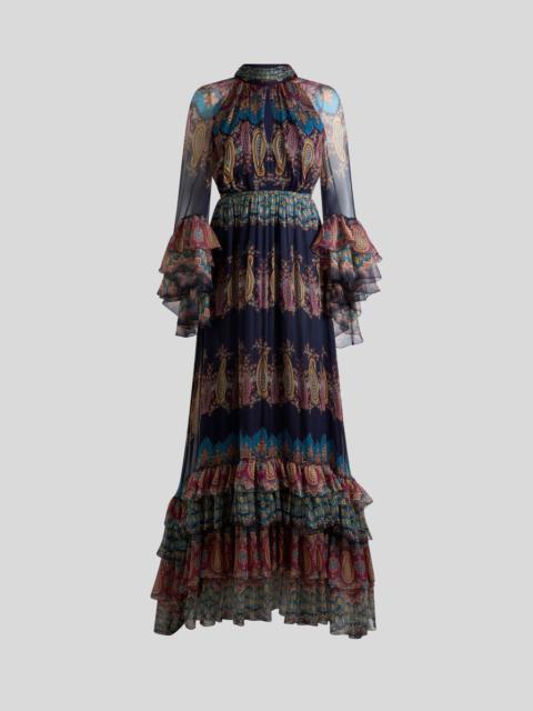 LONG SILK DRESS WITH PLACED PRINT